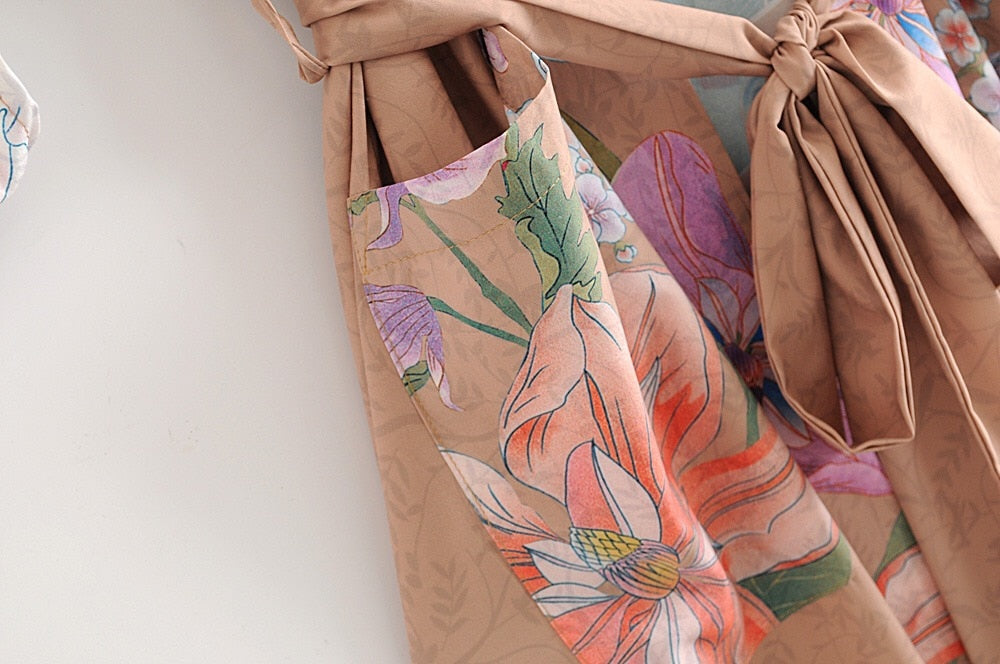 Bohemian V neck Peacock Flower Print robe