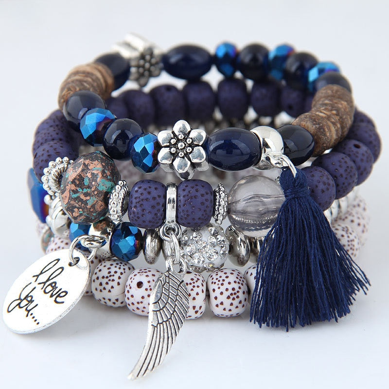 Bohemian Multicolor Pink Crystal Beads Bracelets
