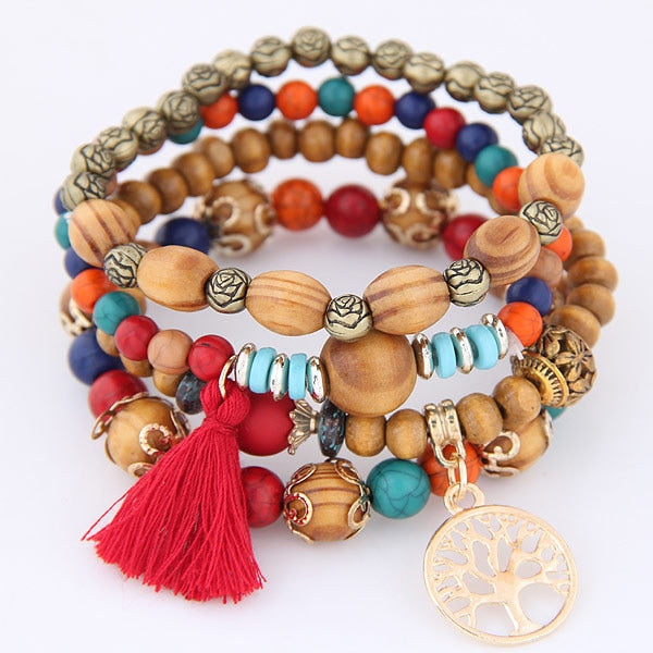 Bohemian Multicolor Pink Crystal Beads Bracelets
