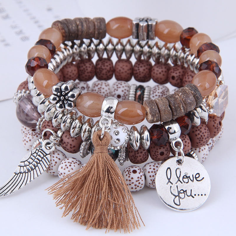Bohemian Multicolor Pink Crystal Beads Bracelets