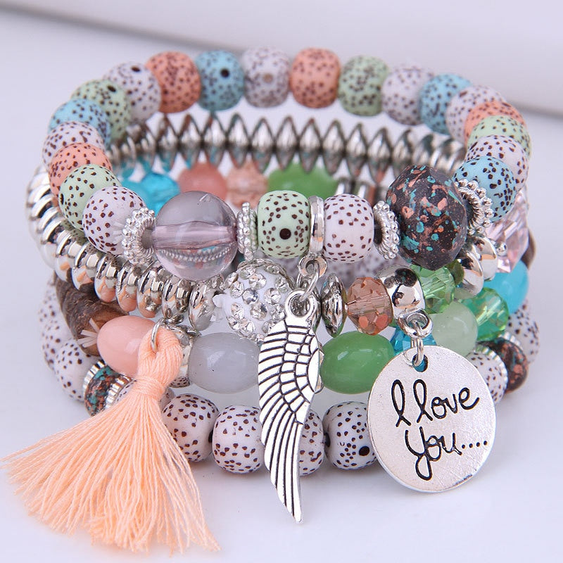 Bohemian Multicolor Pink Crystal Beads Bracelets