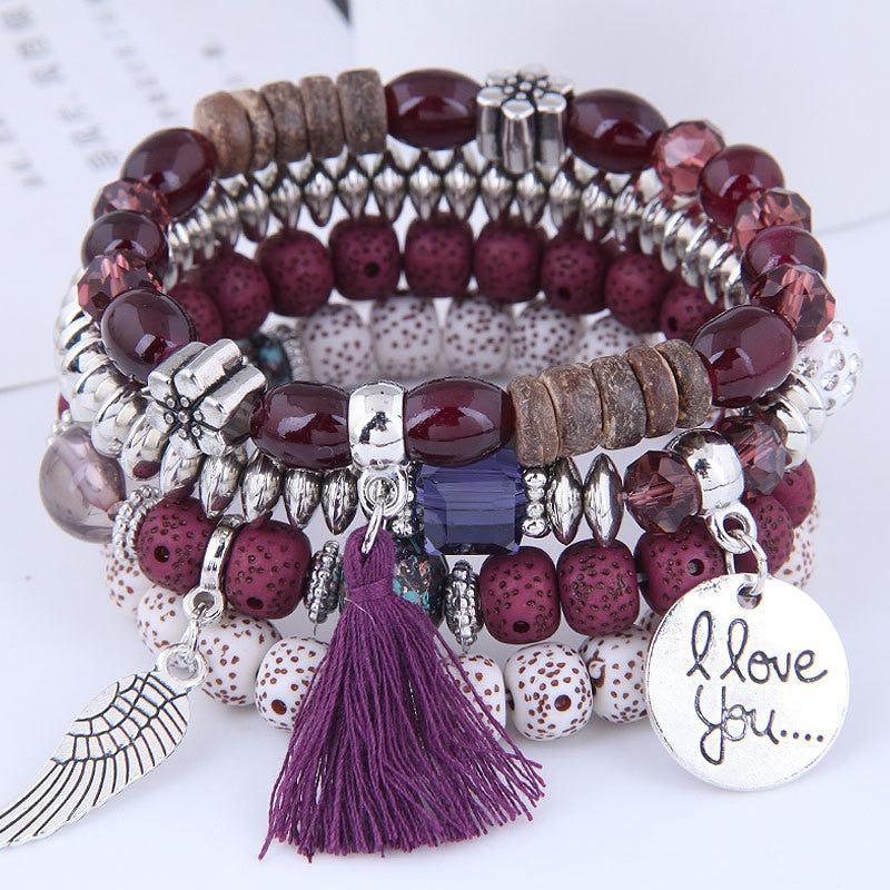 Bohemian Multicolor Pink Crystal Beads Bracelets