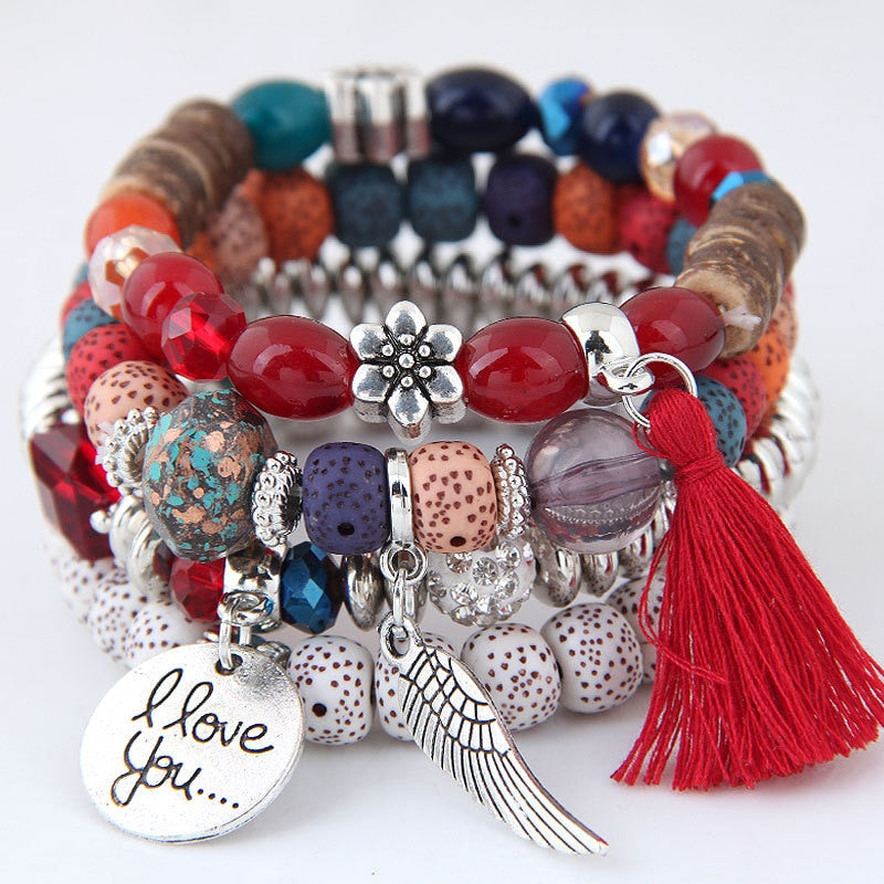 Bohemian Multicolor Pink Crystal Beads Bracelets