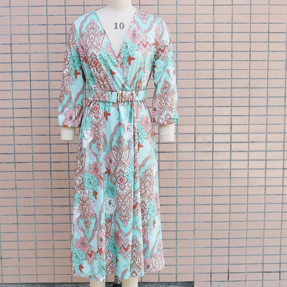 Boho Floral Print Long Dress Sexy