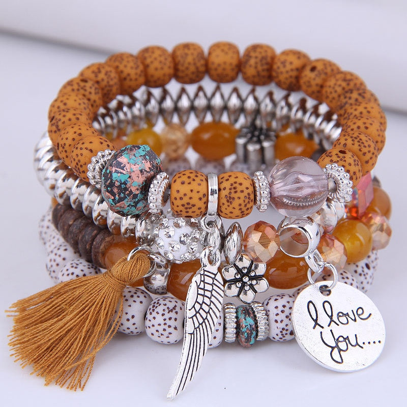 Bohemian Multicolor Pink Crystal Beads Bracelets