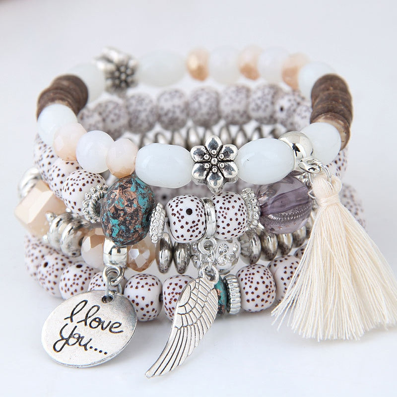 Bohemian Multicolor Pink Crystal Beads Bracelets