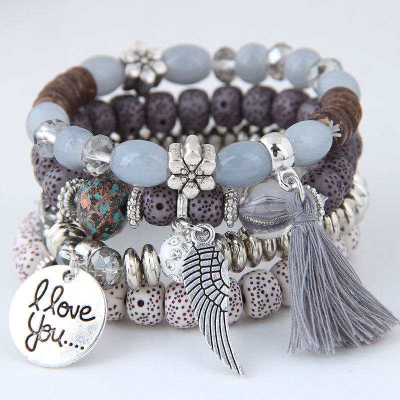 Bohemian Multicolor Pink Crystal Beads Bracelets