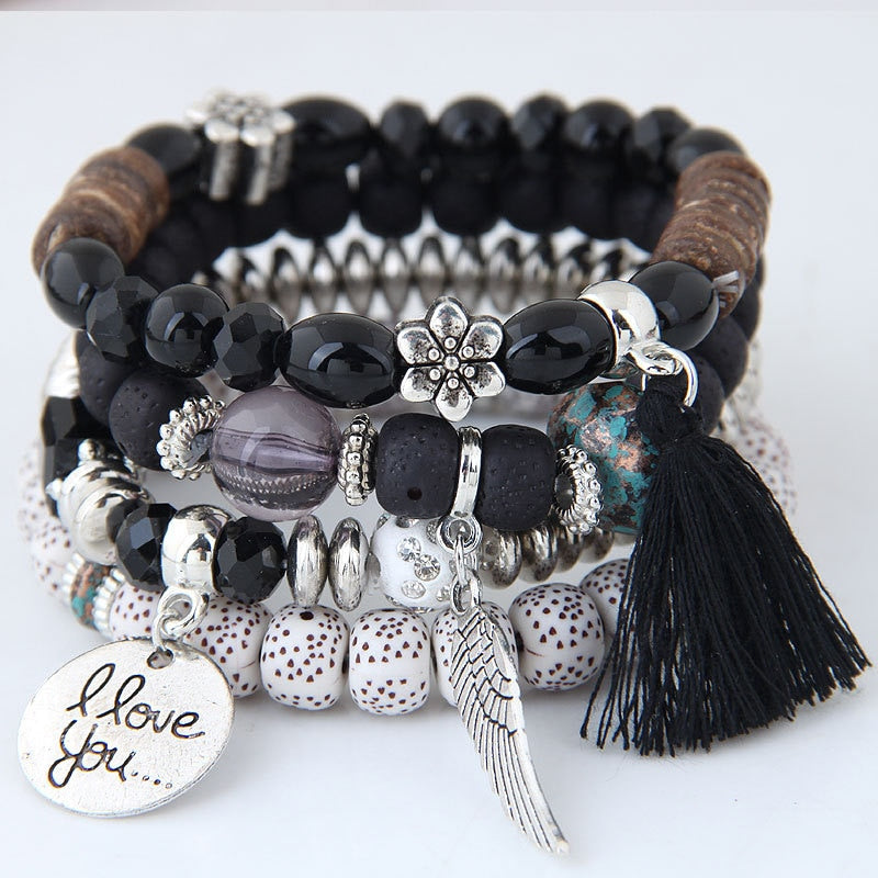 Bohemian Multicolor Pink Crystal Beads Bracelets