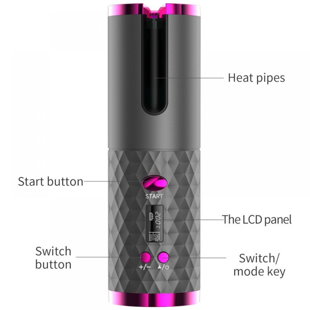 Automatic Wireless Hair Curler Cordless Rotating USB Rechargeable Curling Iron
