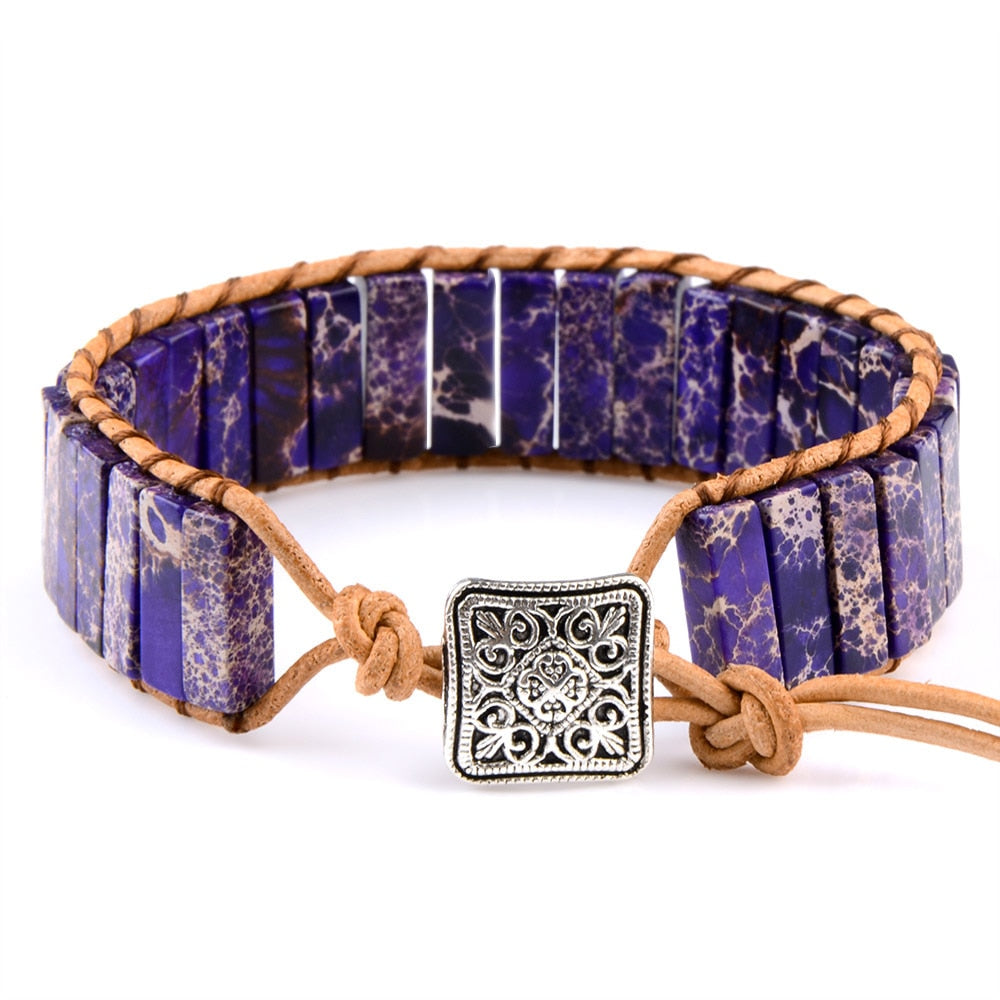 Style Multicolor Natural Gem Leather Bracelet