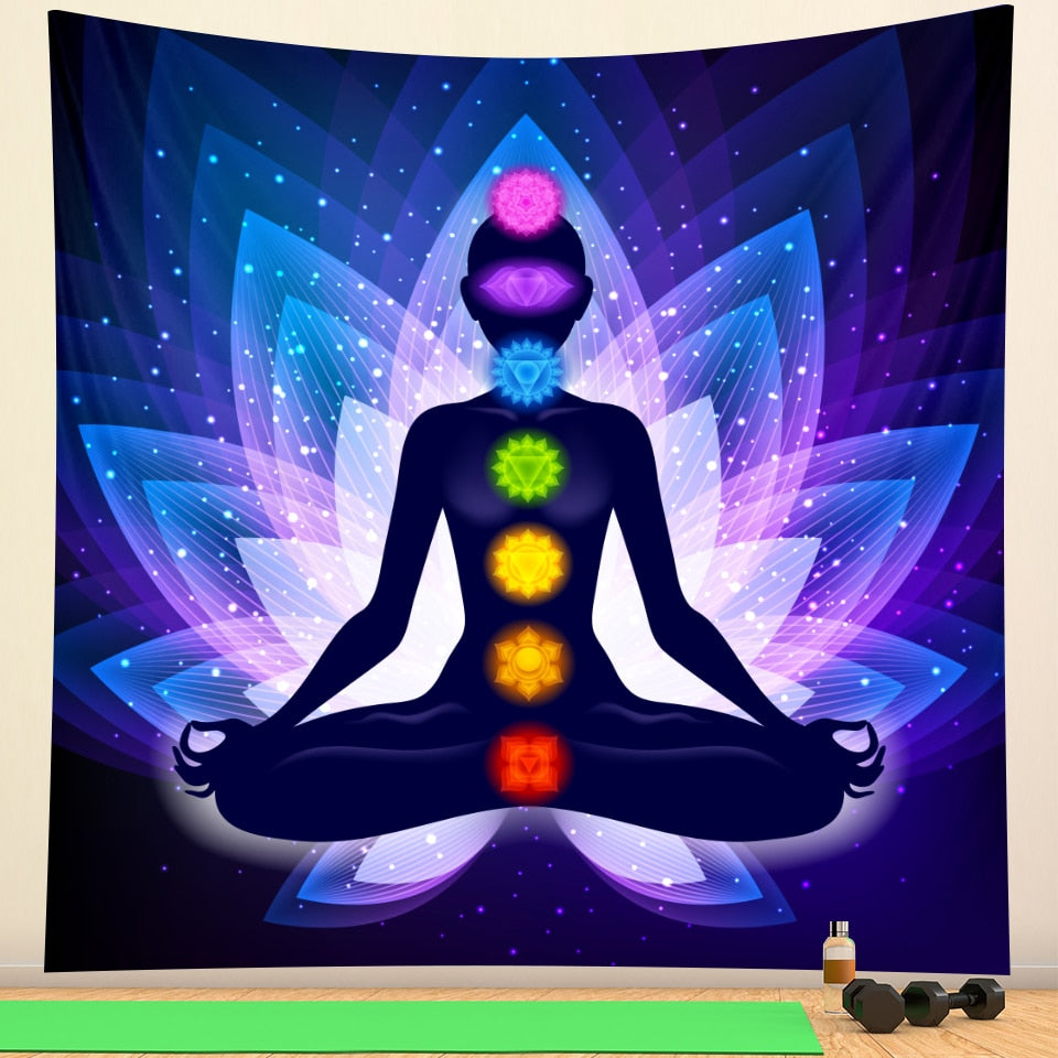 Boho meditation chakra tapestry