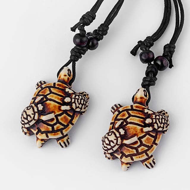 1P Bone Sea Turtle Pendants Adjustable Cotton Rope Mascot Amulet Necklace