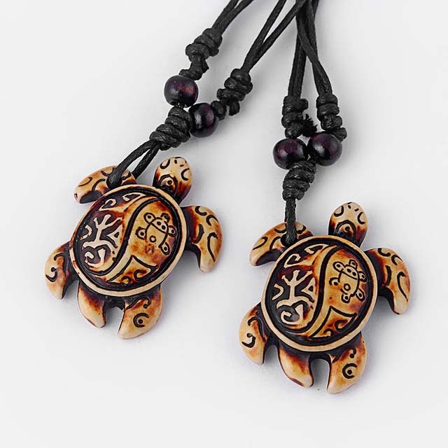 1P Bone Sea Turtle Pendants Adjustable Cotton Rope Mascot Amulet Necklace