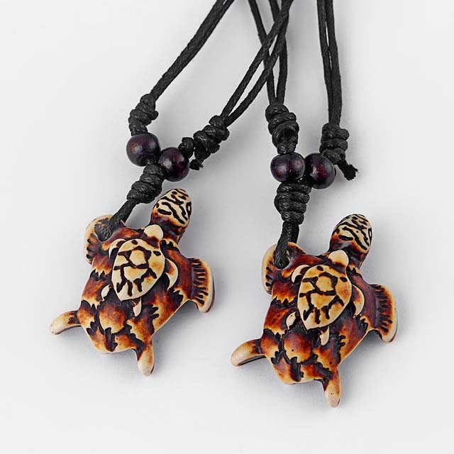 1P Bone Sea Turtle Pendants Adjustable Cotton Rope Mascot Amulet Necklace