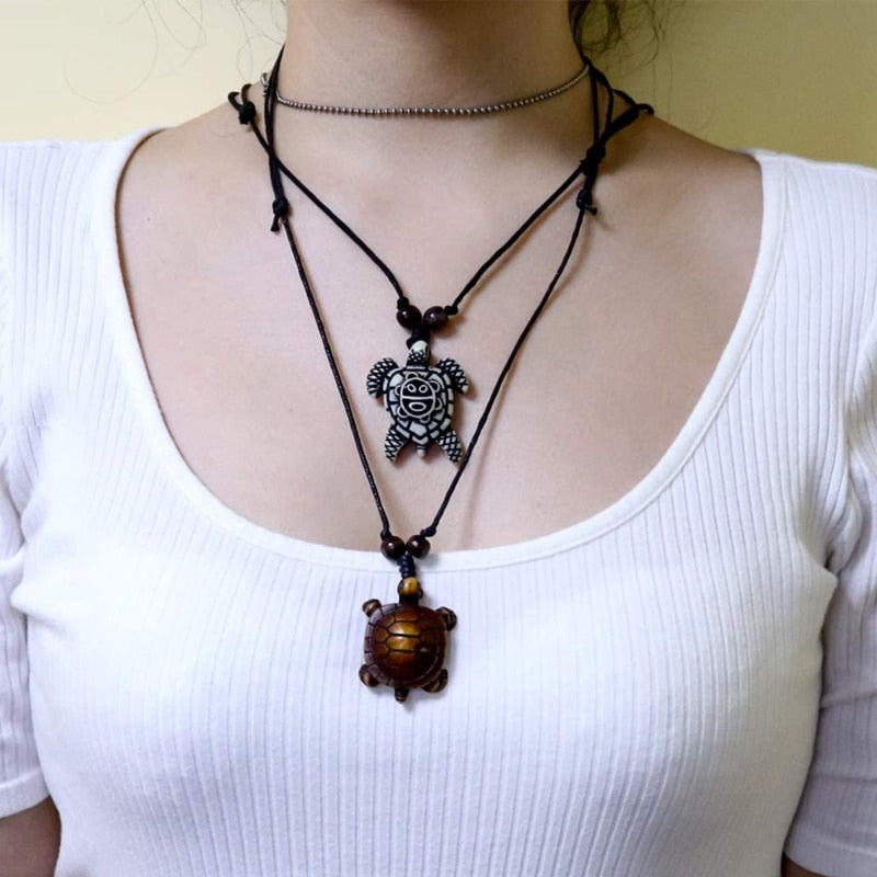 1P Bone Sea Turtle Pendants Adjustable Cotton Rope Mascot Amulet Necklace