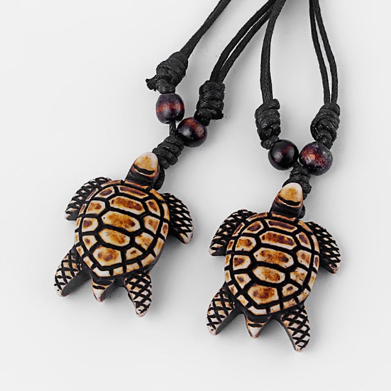 1P Bone Sea Turtle Pendants Adjustable Cotton Rope Mascot Amulet Necklace