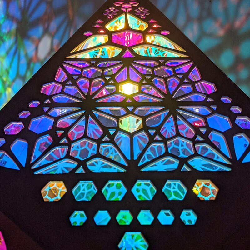 Wooden Hollow LED Projection Night Lamp Bohemian Colorful