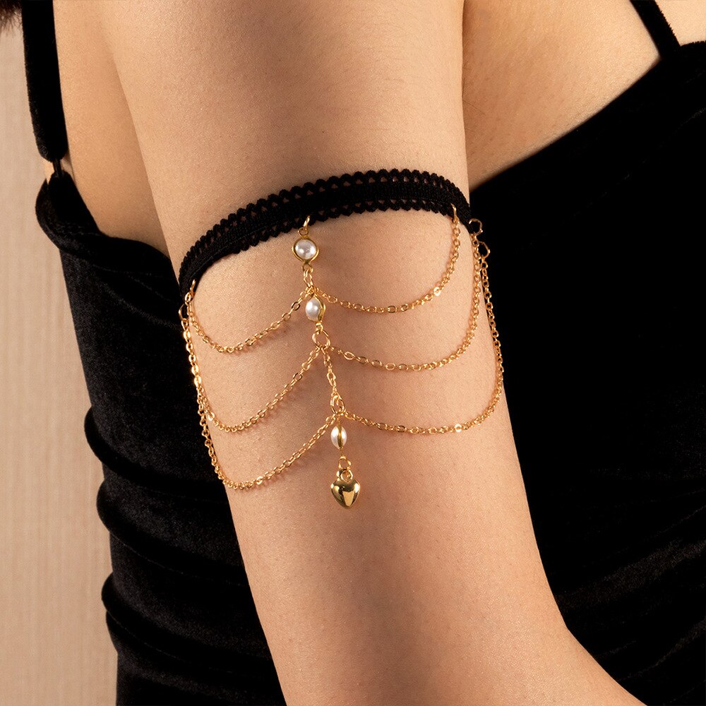 Bohemian Butterfly Heart Pearl Charm Upper Bracelet Women Arm Chains