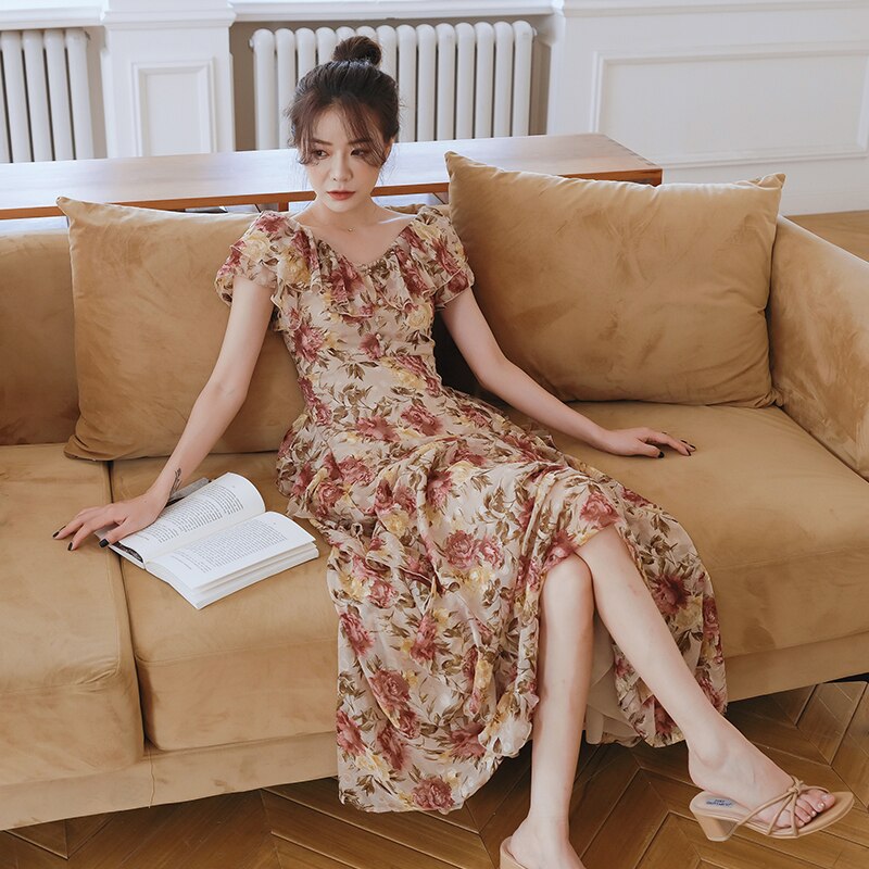 Women Maxi Floral Ruffle Dress