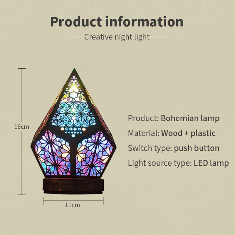 Wooden Hollow LED Projection Night Lamp Bohemian Colorful