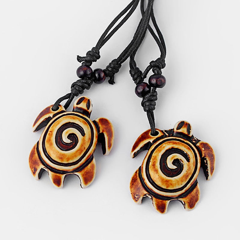 1P Bone Sea Turtle Pendants Adjustable Cotton Rope Mascot Amulet Necklace