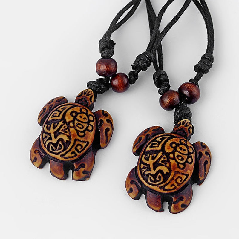 1P Bone Sea Turtle Pendants Adjustable Cotton Rope Mascot Amulet Necklace