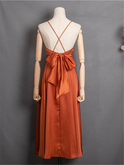 Sexy backless summer v-line vintage dress