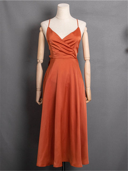 Sexy backless summer v-line vintage dress