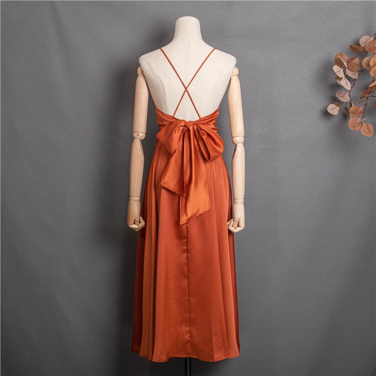 Sexy backless summer v-line vintage dress