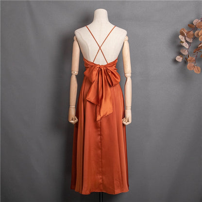 Sexy backless summer v-line vintage dress