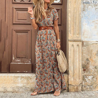 Boho Women V Neck side slit Dress