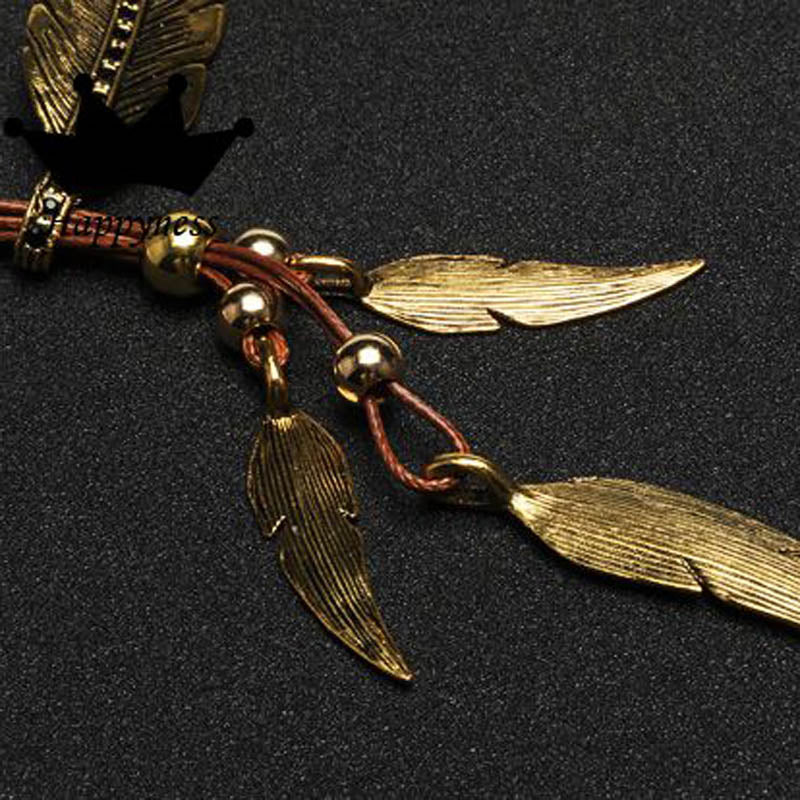 New Bohemian Style Rope Chain Leaf Feather Necklace