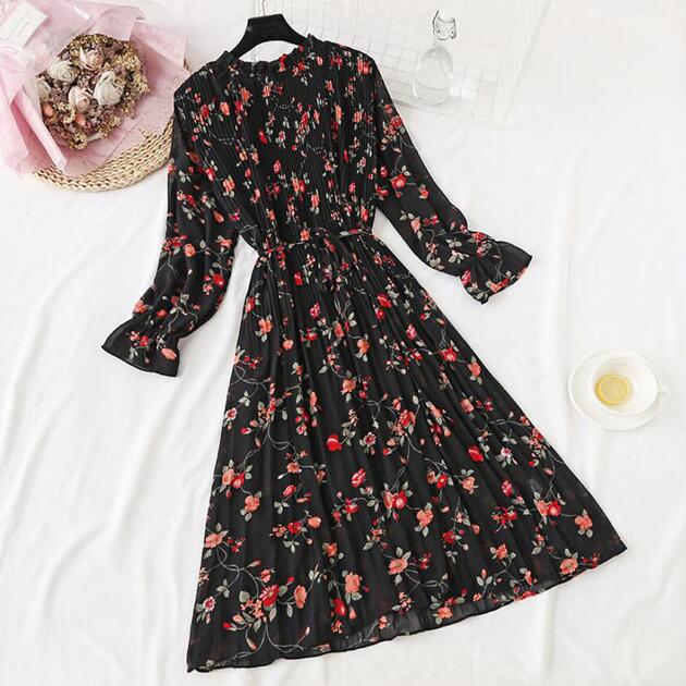 New Women Spring Print Dresses Long Sleeve