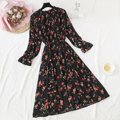 New Women Spring Print Dresses Long Sleeve