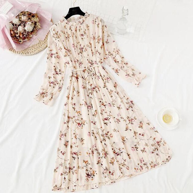 New Women Spring Print Dresses Long Sleeve
