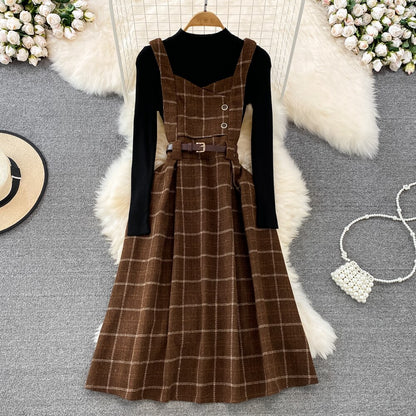 High Quality Fall Winter Women Sweater Overalls Dress