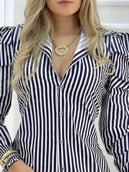 Striped Button Designer long sleeve dress