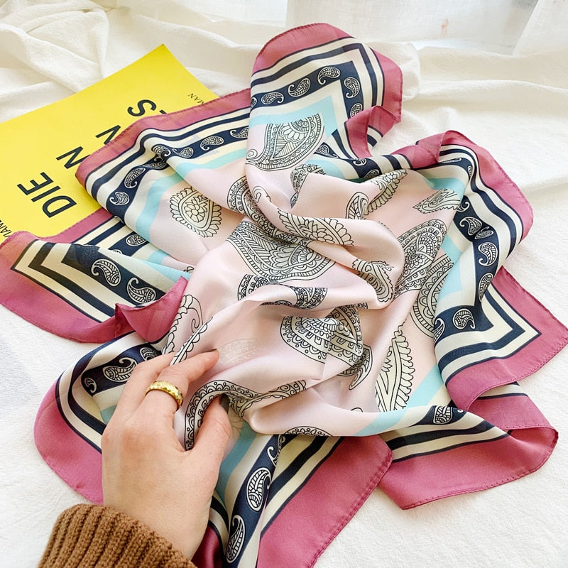 Small Shawl Silk Satin Hair Scarfs Female Square Headband Bandana Head Scarve