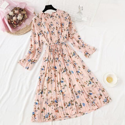 New Women Spring Print Dresses Long Sleeve