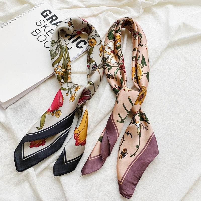 Small Shawl Silk Satin Hair Scarfs Female Square Headband Bandana Head Scarve