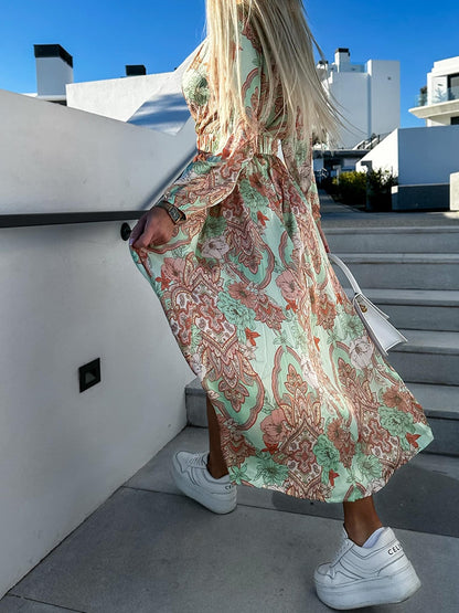 Boho Floral Print Long Dress Sexy