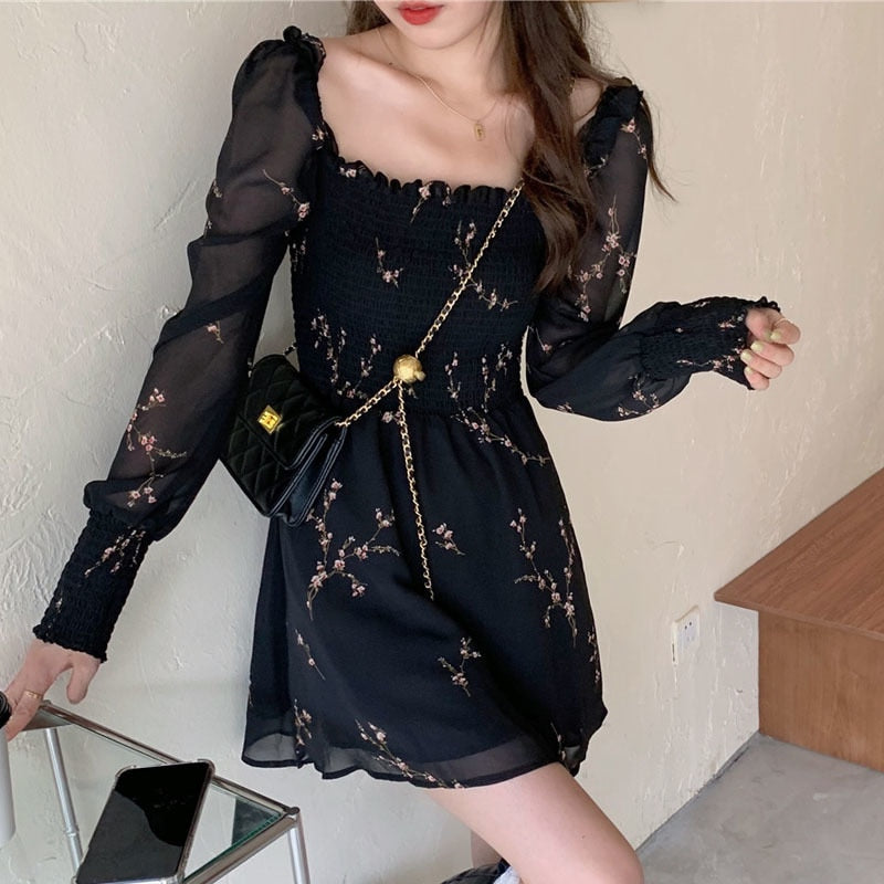 Spring Womens Sexy Black Dress Vintage