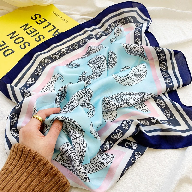 Small Shawl Silk Satin Hair Scarfs Female Square Headband Bandana Head Scarve