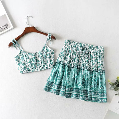 Women Boho Floral Print Skirts Set