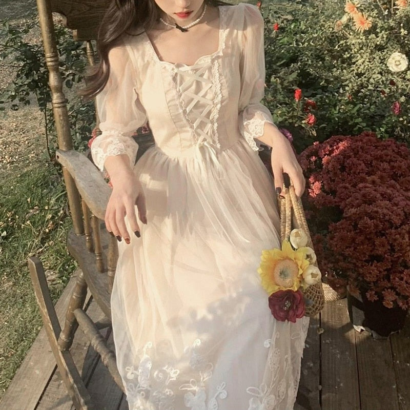 Spring Lace Sweet Elegant Dress Women