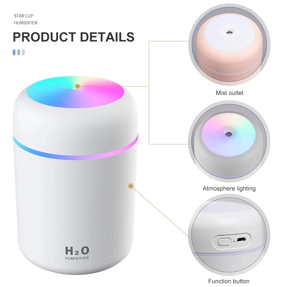 Portable 300ml Electric Air Humidifier Aroma Oil Diffuser
