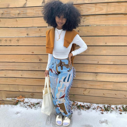 Tassel Patchwork Striped Print Pant