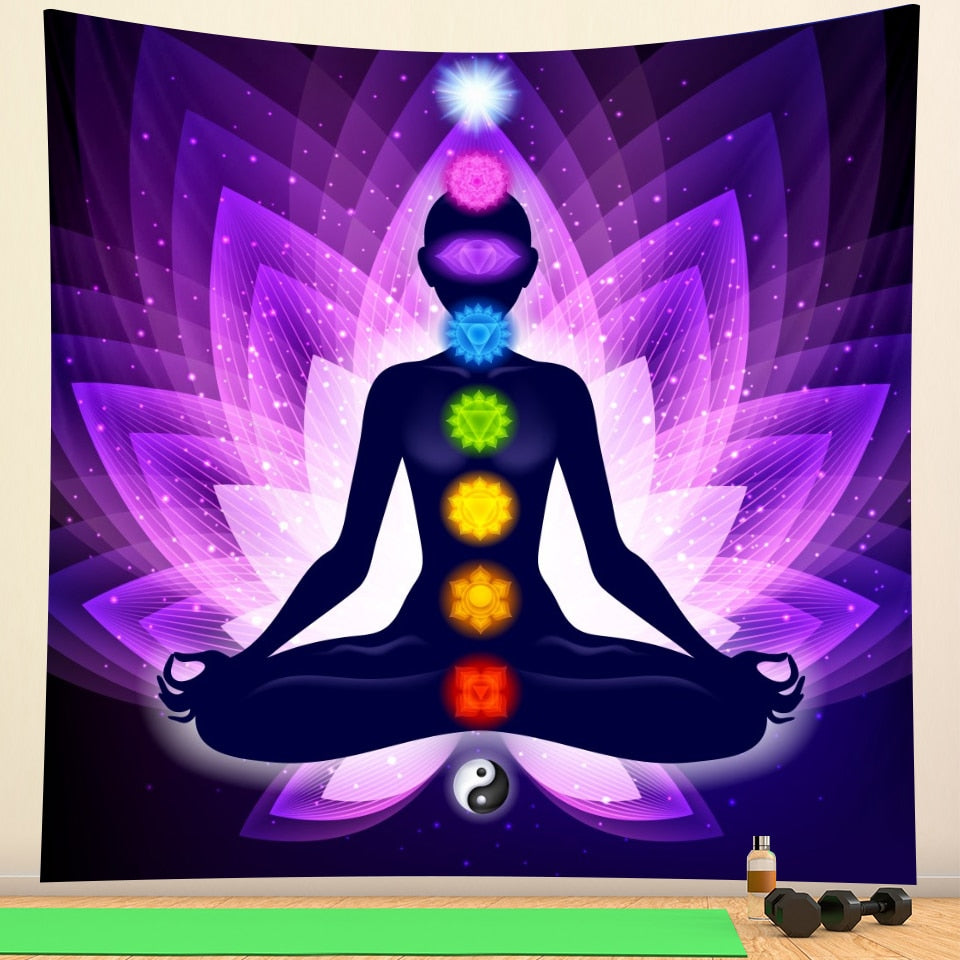 Boho meditation chakra tapestry