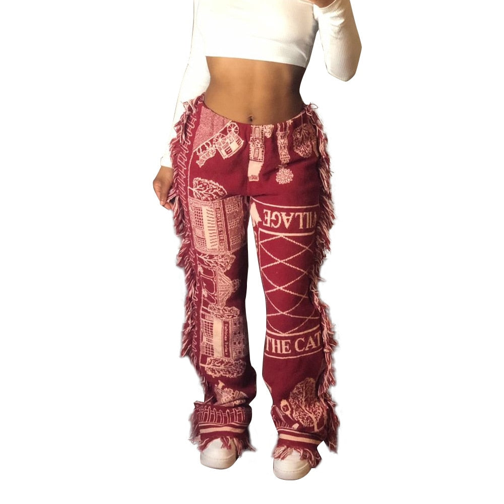 Tassel Patchwork Striped Print Pant