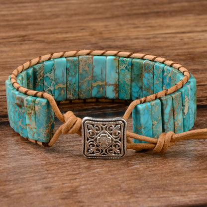 Style Multicolor Natural Gem Leather Bracelet